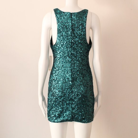 Alice & Olivia Sequin Turquoise Dress Size Medium NWT - Picture 3 of 9